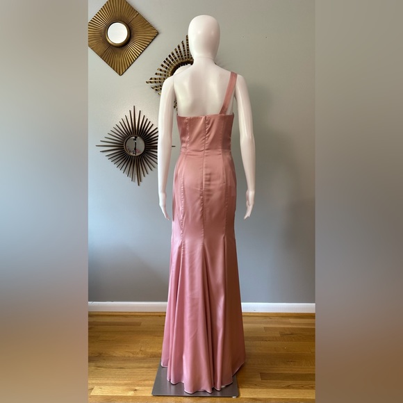 Hebeos - Dusty Rose Sheath/Column Ruched One-Shoulder Sleeveless Dress - Picture 6 of 12